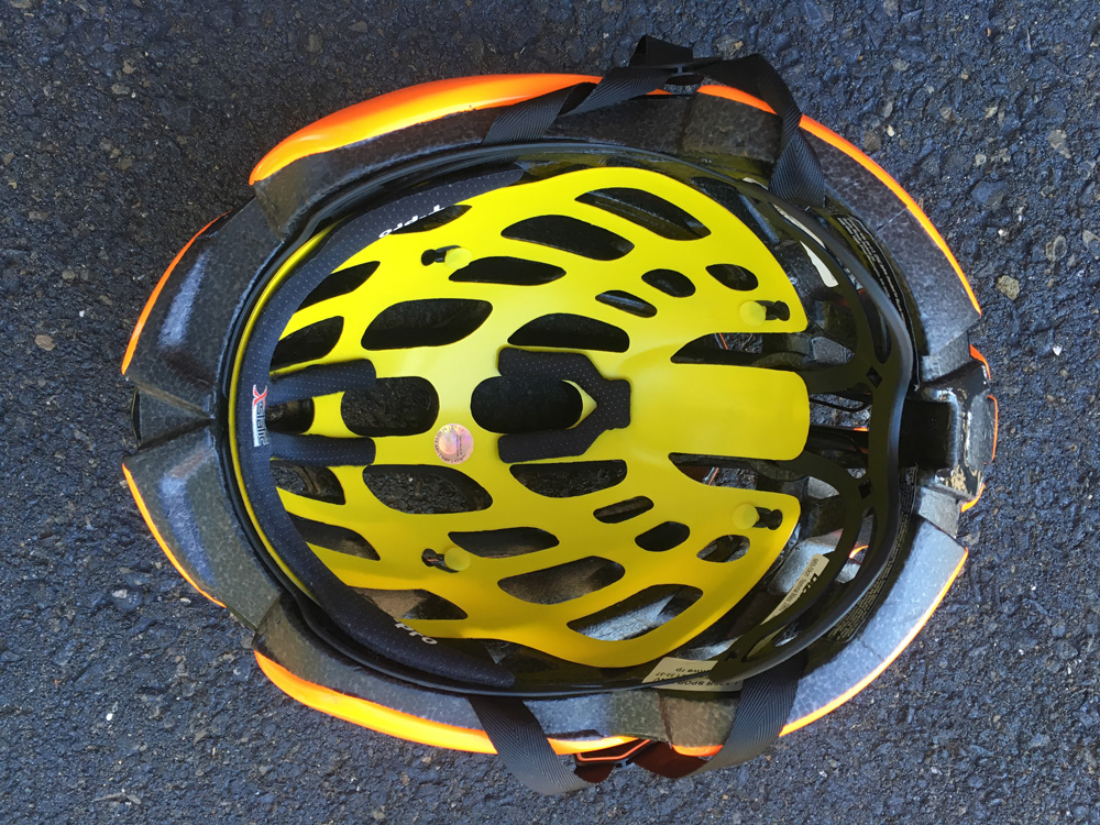 The inside of a helmet with the MIPS protection system inside.
